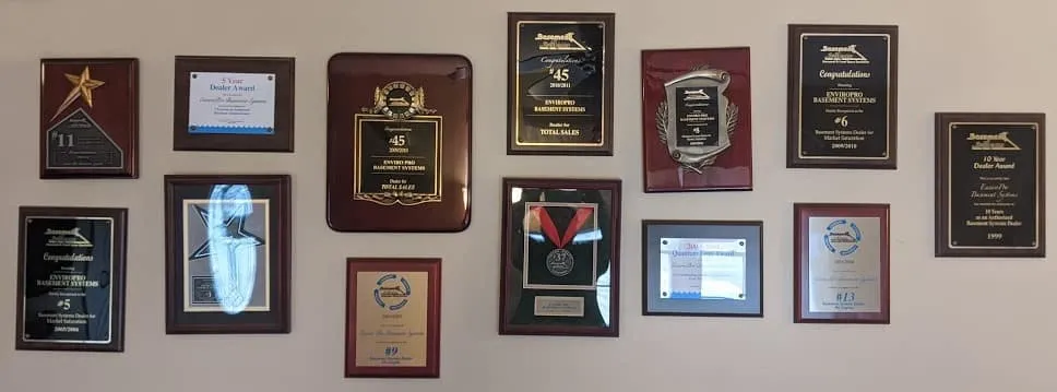 EnviroPro Basements awards and certifications - 25+ years of excellence in basement waterproofing and foundation repair